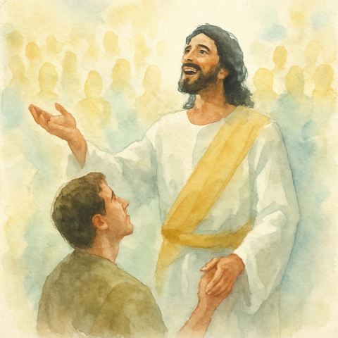 Jesus praises his follower before the Father and the angels. | Created using Envato GenAI | Used by Permission | Do not reuse elsewhere!